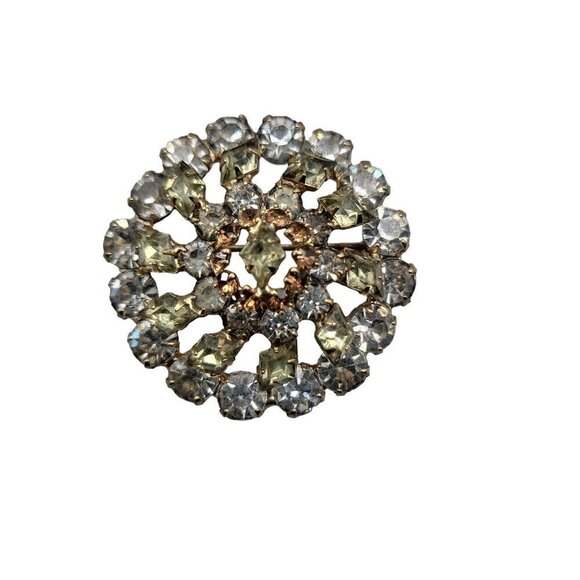 Sparkling Unsigned Rhinestone Brooch Brown Clear Green Stones - Picture 3 of 13